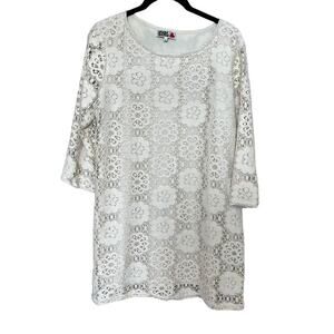 River Island Chelsea Girl Lace Dress Tunic  Size 10 US Cream 3/4 Sleeve Demure